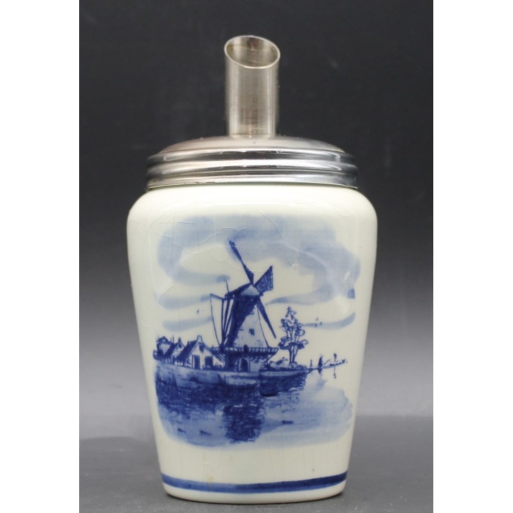 Crown Delft Holland Hand Painted Blue White Windmill Sugar Dispenser